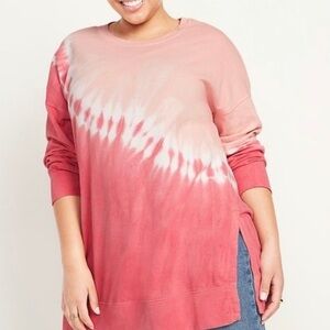 Old Navy Oversized Vintage Tie Dye Tunic Sweatshirt Sugar Coral Pink Medium